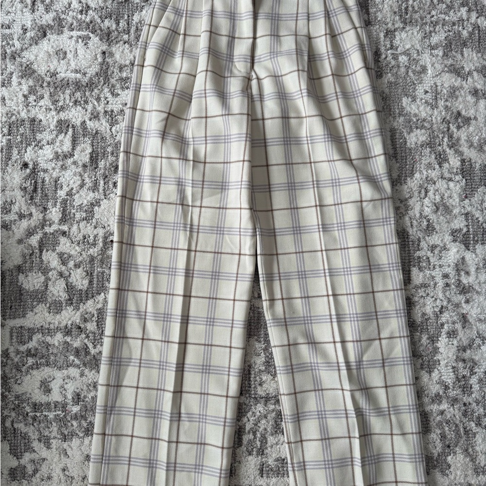 Wilfred Cream Plaid Men’s Pants with Light Gray & Lavender Checks